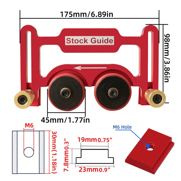 Main product image of Woodworking Table Saw Featherboard, Double Wheel Roller Hold Down Clamp, Red