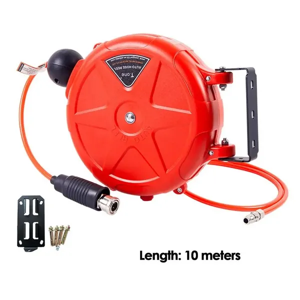 Main product image of 10-Meter Retractable Air Hose Reel, Wall-Mounted, 180° Swivel, Quick Connect