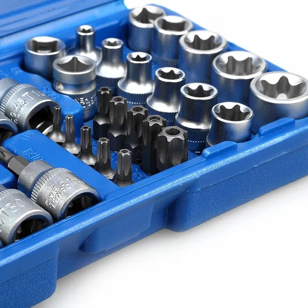 Main product image of 34-Piece Torx Bit and E-Torx Socket Set, Security, 1/4", 3/8", 1/2" Drive