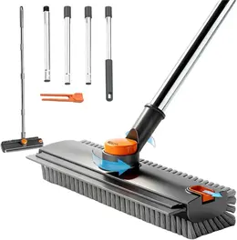 Product image of Floor Scrub Brush, 54in Adjustable Handle, Stiff Bristle, Scraper