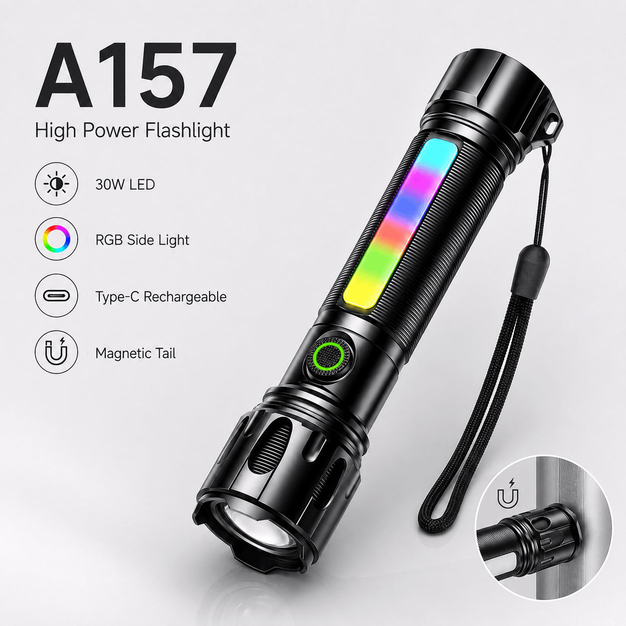 Main product image of Rechargeable White Laser Magnetic Zoomable LED Flashlight A157 800LM