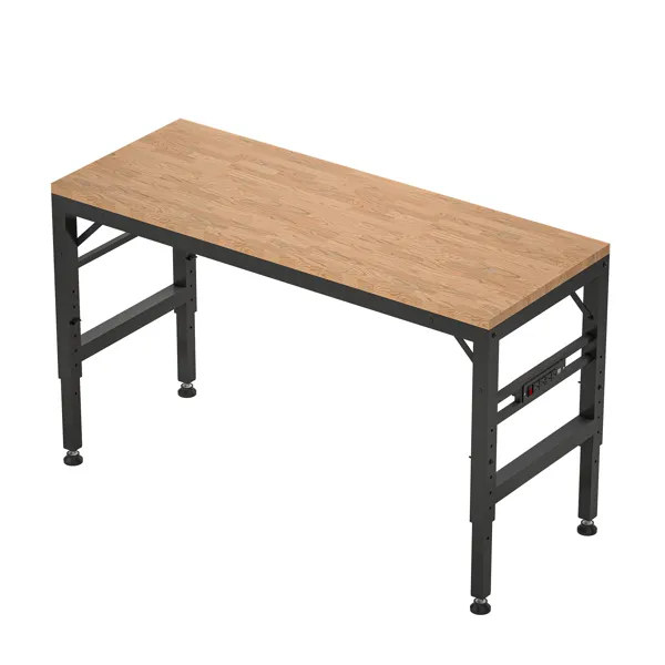 Main product image of 60" Adjustable Height Workbench, Rubber Wood Top, Power Outlets, 2000 Lbs Capacity