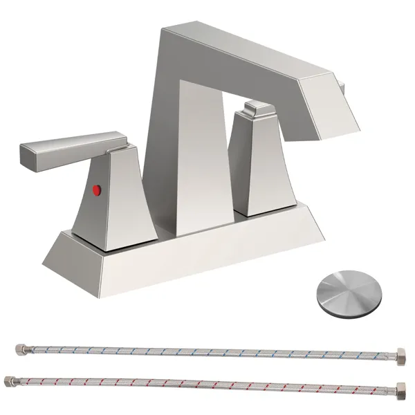Main product image of 2-Handle 4-Inch Centerset Bathroom Faucet, Brushed Nickel, Pop-Up Drain, 4069-NP