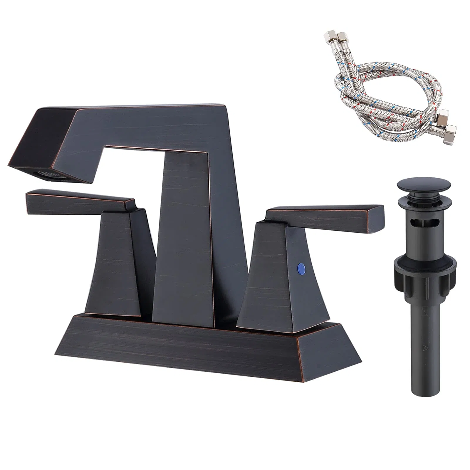 Main product image of 2-Handle Oil Rubbed Bronze Faucet, 4-Inch Centerset, 3-Hole, Pop-Up Drain