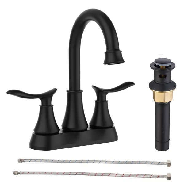 Main product image of Bathroom Faucet, Matt Black, 2-Handle, 6 Inch Centerset, Swivel Spout, Pop-up Drain