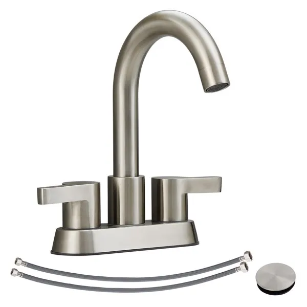 Main product image of 4 Inch Centerset Lavatory Faucet, 2-Handle, 3-Hole, Brushed Nickel, Pop-Up Drain
