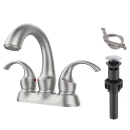 Product image of 2-Handle Brushed Nickel Bathroom Faucet, 4-inch Centerset, Drain, Hoses, FR4075-NP