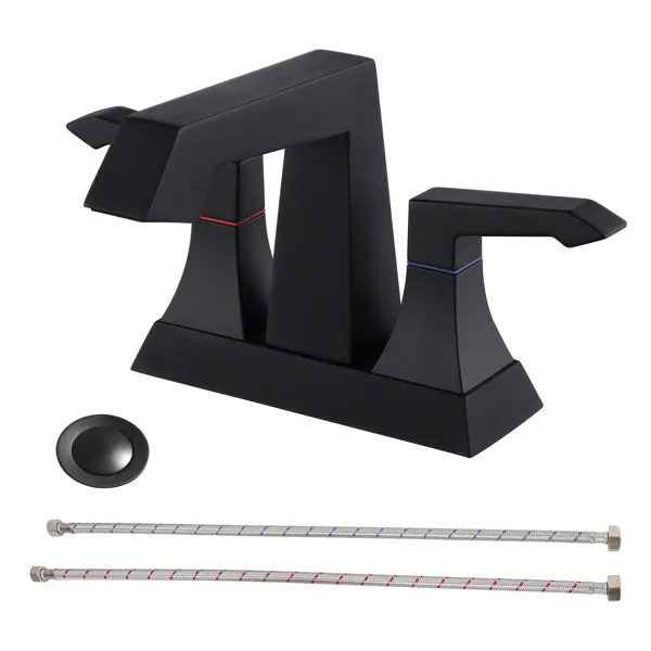 Main product image of 2-Handle Deck Mounted Bathroom Faucet with Drain & Supply Kits, Matte Black 4001-MB