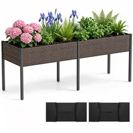 Product image of 2-Section PE Rattan Raised Garden Bed, 29" High, Detachable Liner, 352LBS Capacity