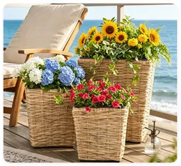 Product image of 3-Piece Nested Planter Set, PP Wicker, Removable Liner, Drainage