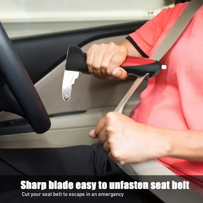Main product image of Portable LED Car Door Assist Handle, Aluminum, Black/Red, Seat Belt Cutter, Window Breaker