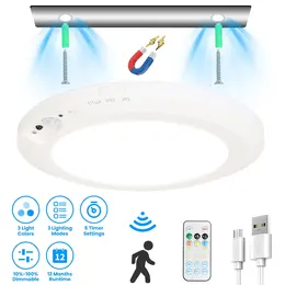 Product image of Magnetic USB Rechargeable Ceiling Light, PIR Sensor, 3-Color, Dimmable, Remote/Button, Timer