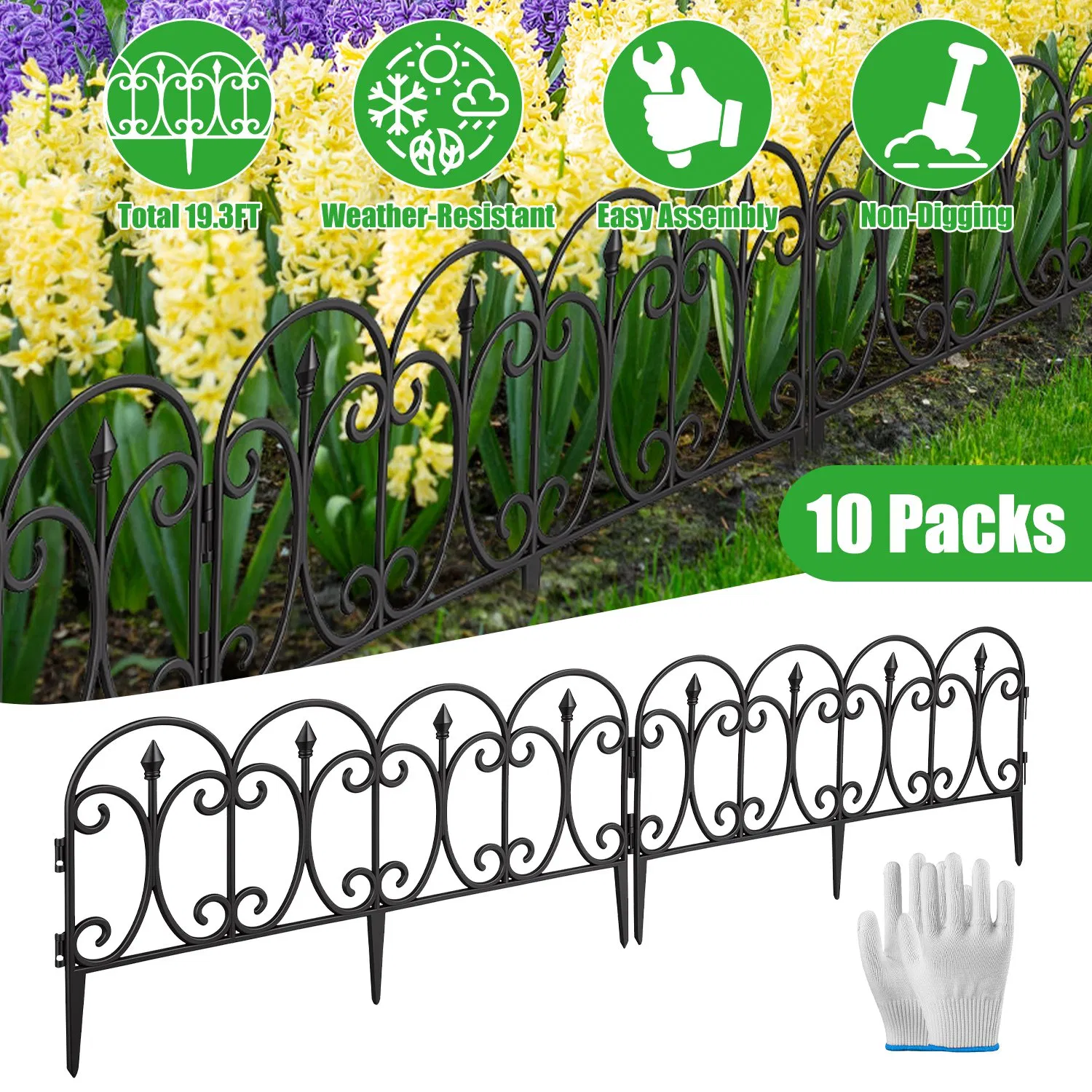 Main product image of 10 Pack Flexible Garden Edging, 19.3FT Interlocking PP Border with Adjustable Panels