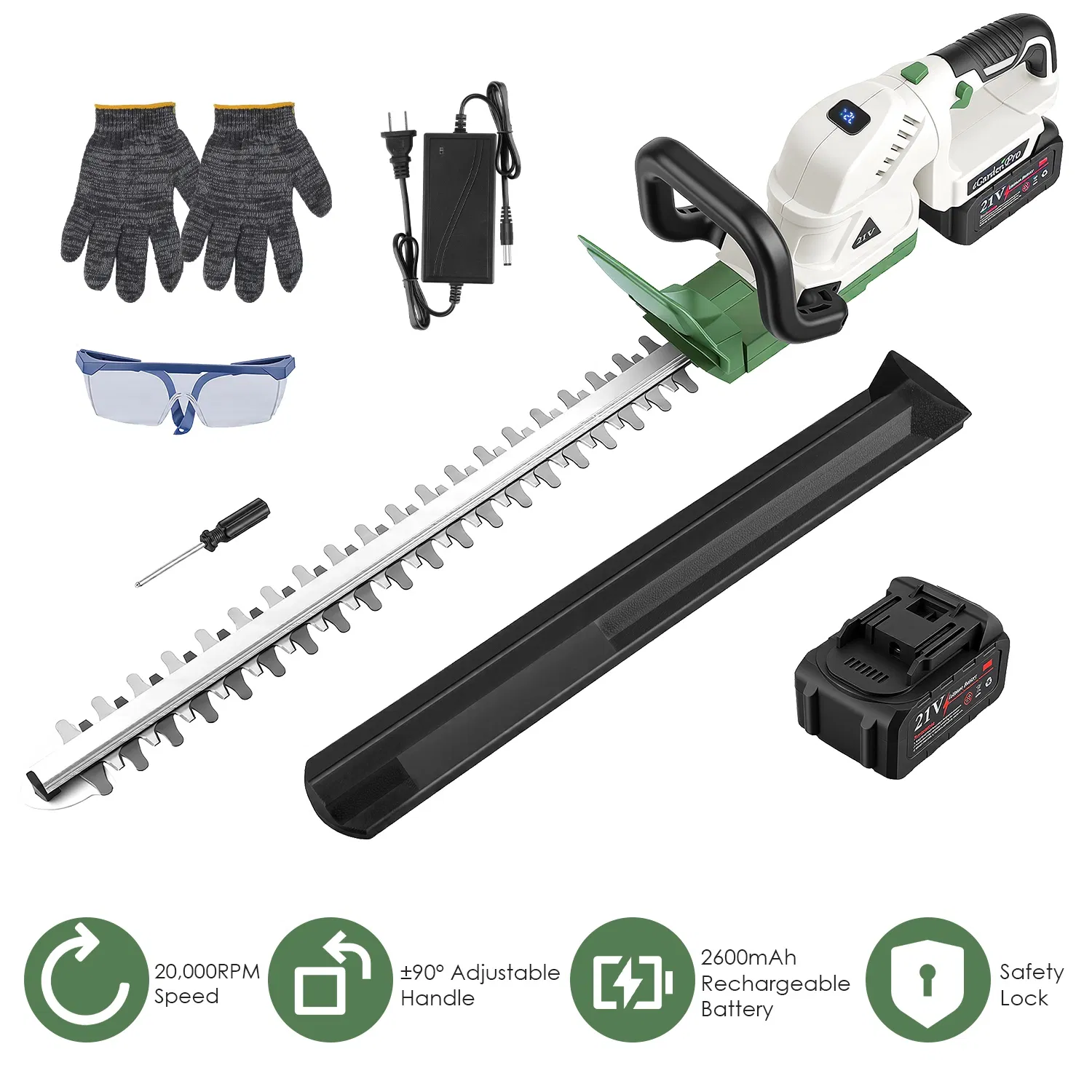 Main product image of Cordless Hedge Trimmer, ±90° Adjustable Handle, 0.6 Inch Cut, 2600mAh