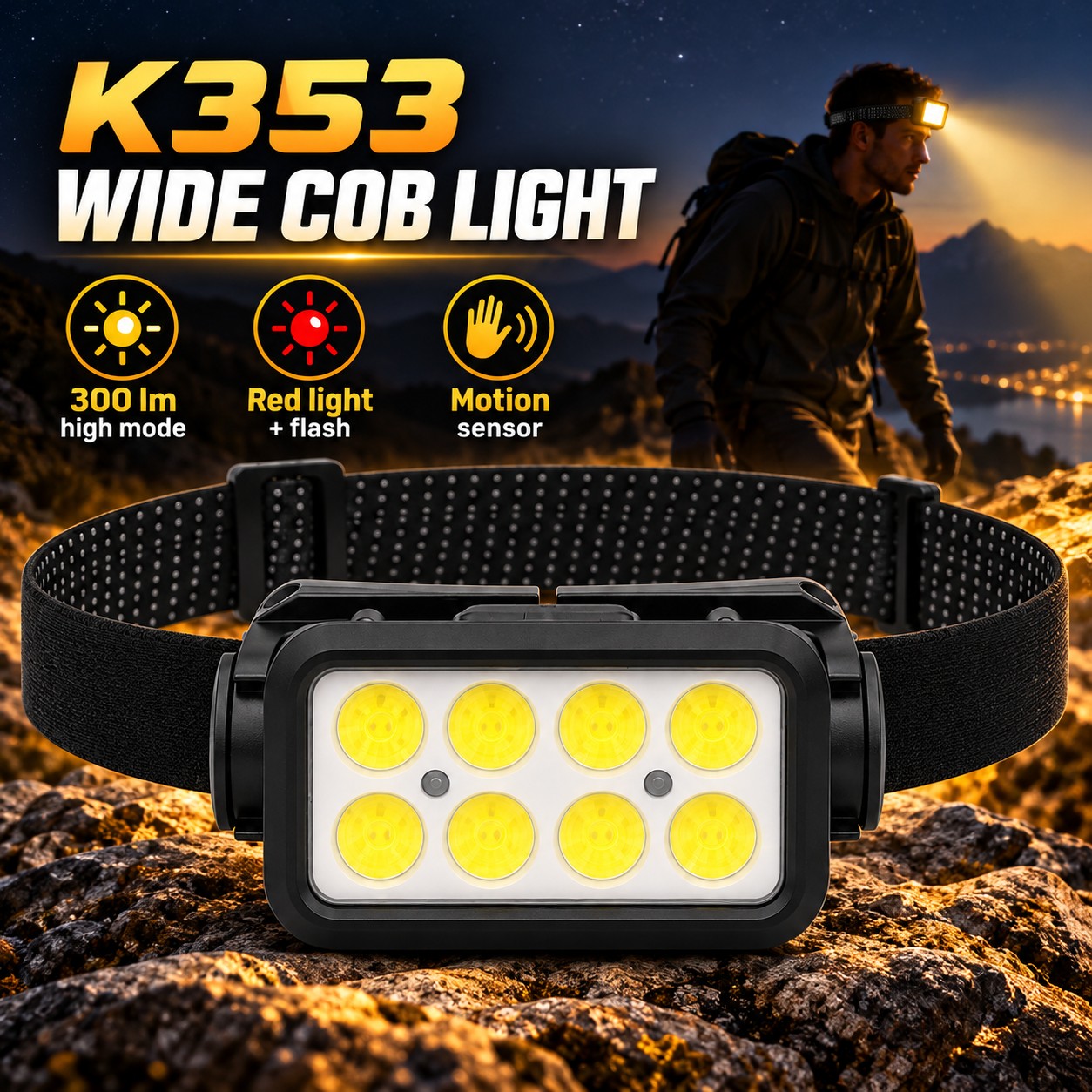 Main product image of K353 COB LED Headlamp, 3W, 1200mAh Rechargeable