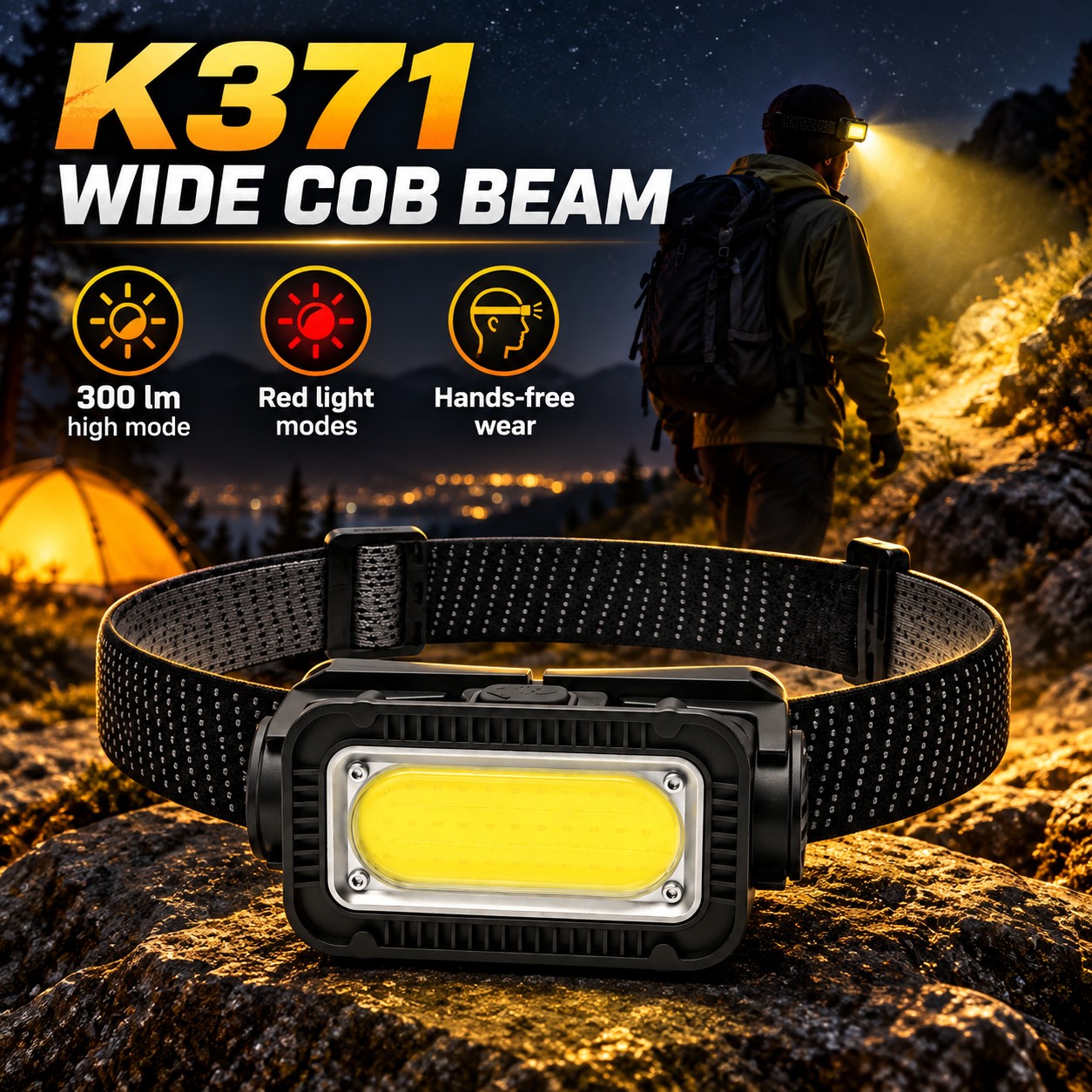 Main product image of K371 COB LED Headlamp, 3W, 1200mAh, Rechargeable