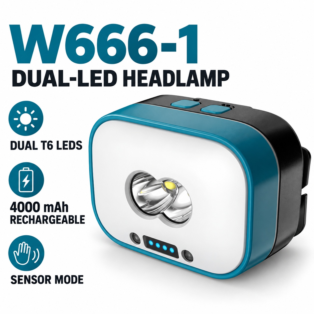 Main product image of W666 1 Hands-Free LED Headlamp, 10W, 4000mAh, Type C Rechargeable