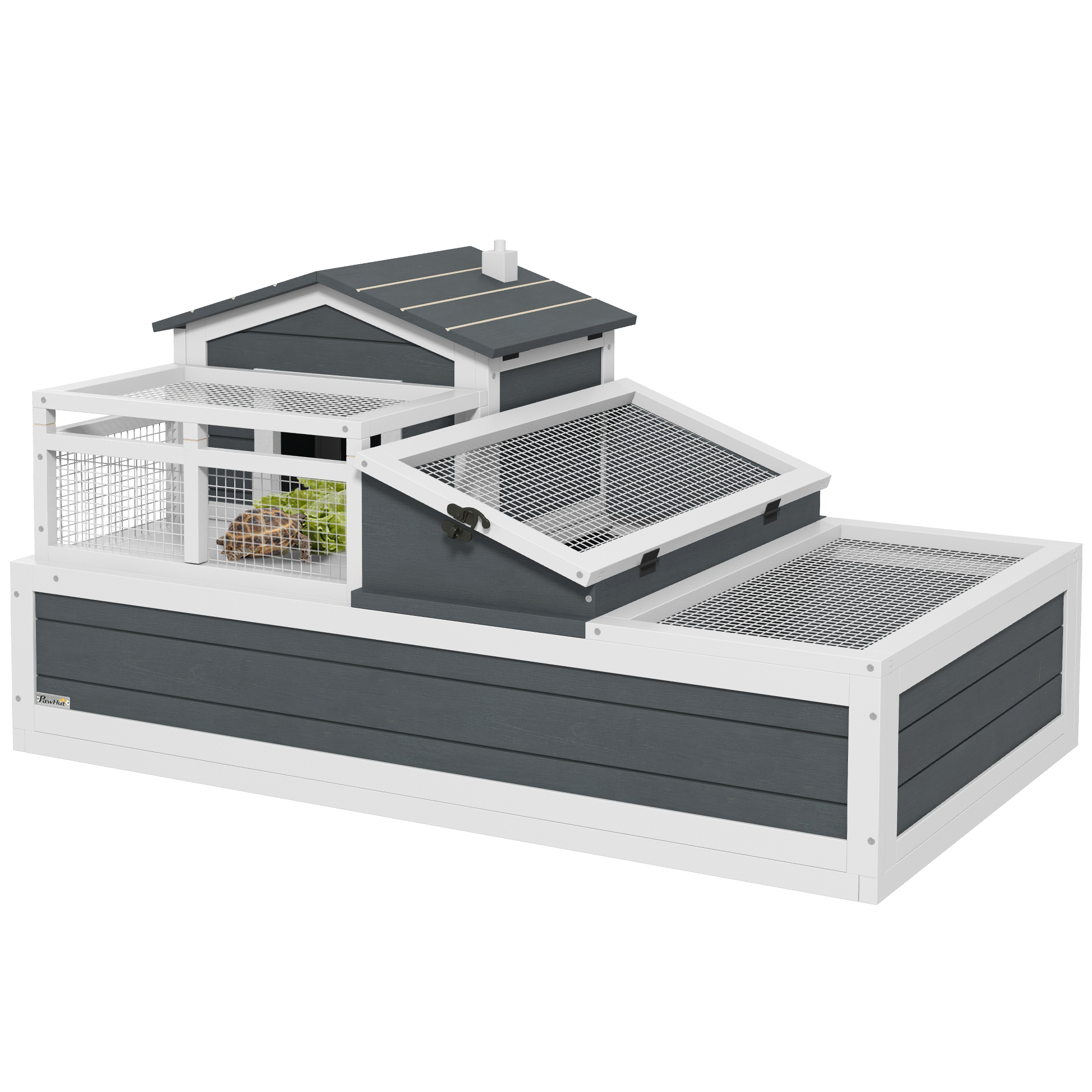 Main product image of Tortoise House, Grey, 112L x 65W x 59H cm, 3 Rooms, 2 Stories, Openable Roof