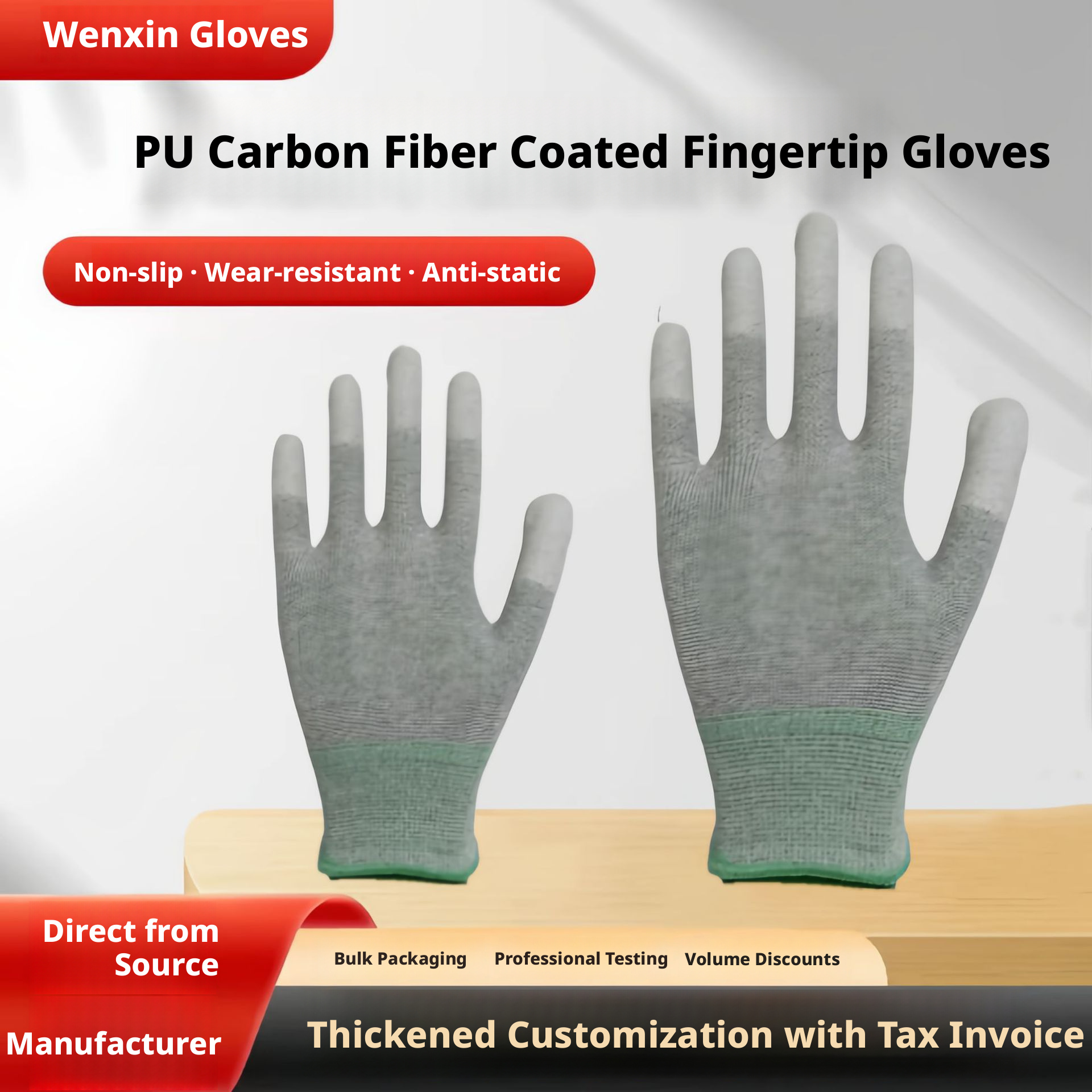 Main product image of Carbon Fiber Antistatic Touch-Sensitive Gloves, Finger Coated, Small, 1 Pair