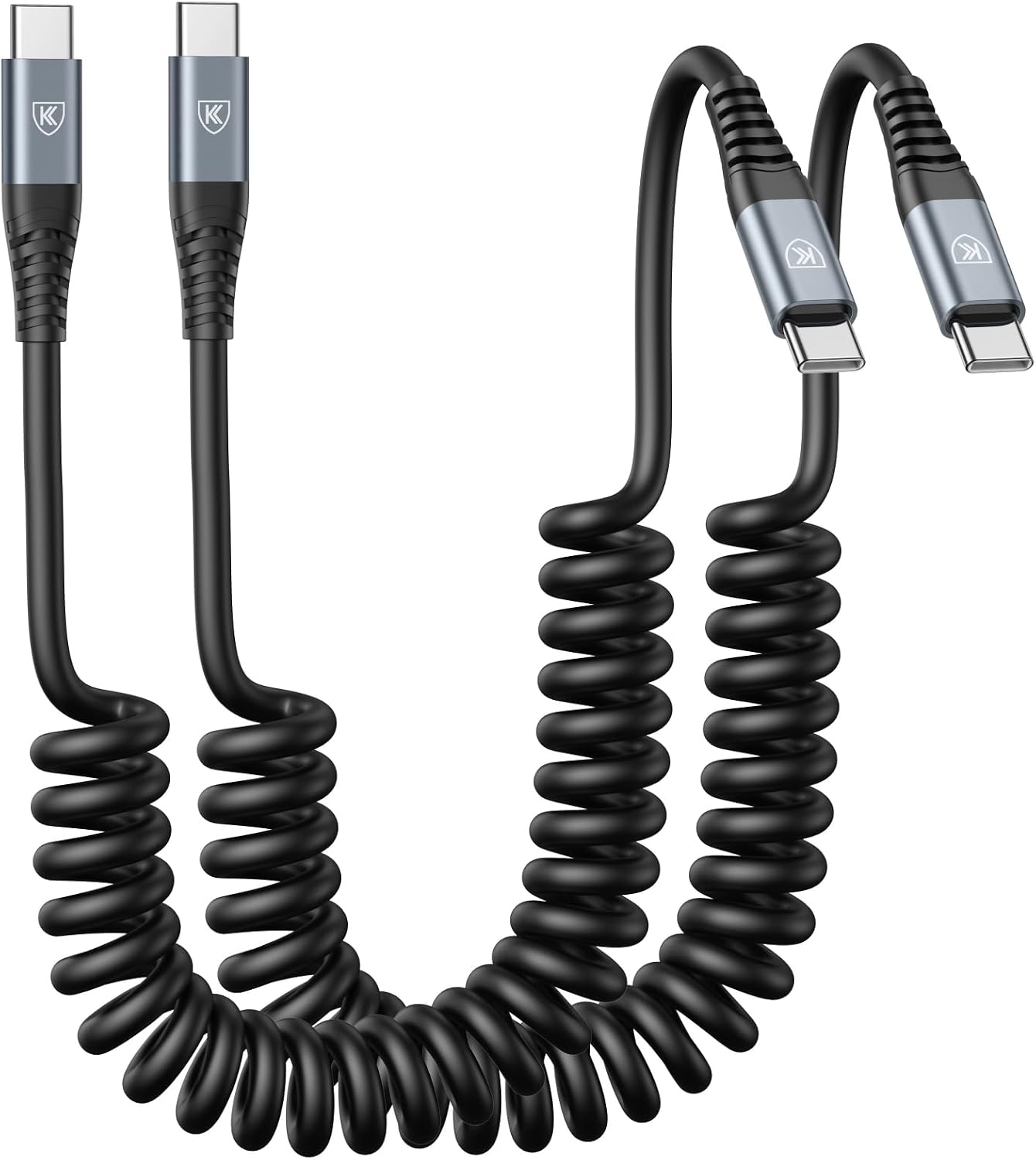 Main product image of USB-C to USB-C Coiled Cable, 3 ft, Black, 2-Pack, Automotive