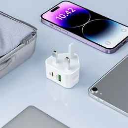 Product image of 3-Pack USB-C Fast Charger, UK Plug, with 2-in-1 Cable
