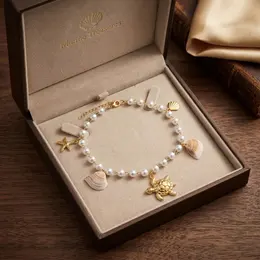 Product image of Adjustable Stainless Steel Gold Tone Anklet with Pearl, Turtle, Starfish, Shell Charms