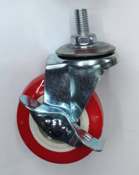 Main product image of 2-inch Caster Wheel with M8x15 Threaded Stem, Side Brake, Red/White PP Wheel, Iron Bracket