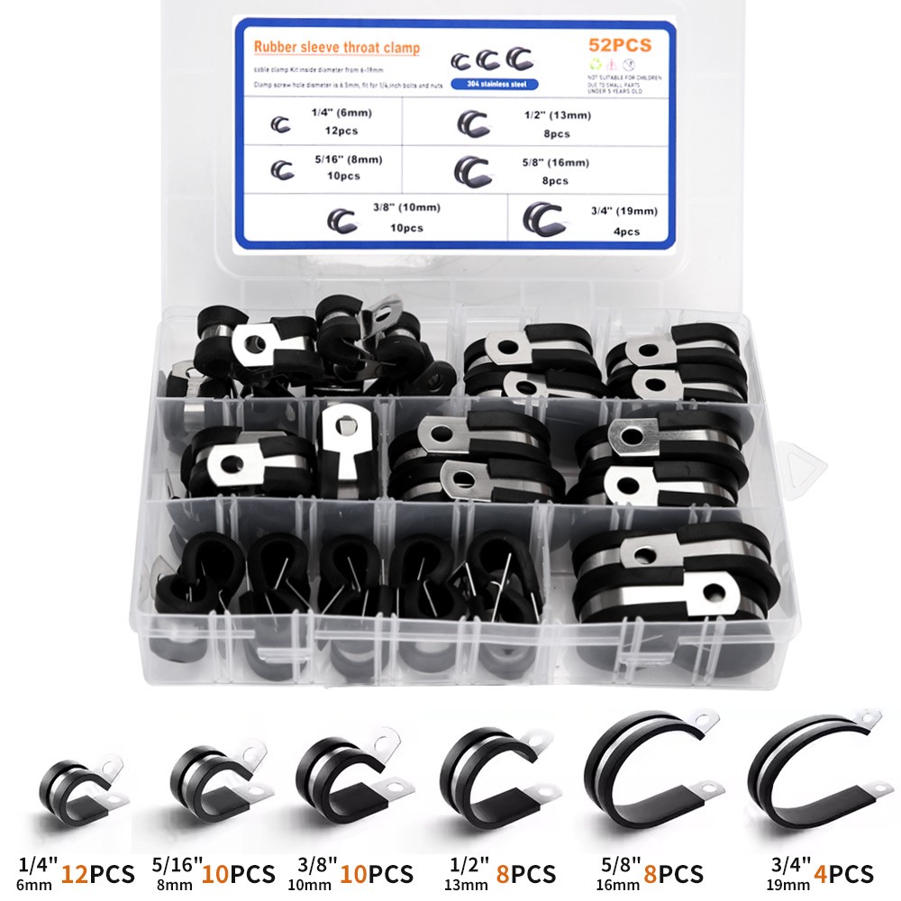 Main product image of 52-Piece P-Clip Assortment for Cable, Hose, and Pipe Management