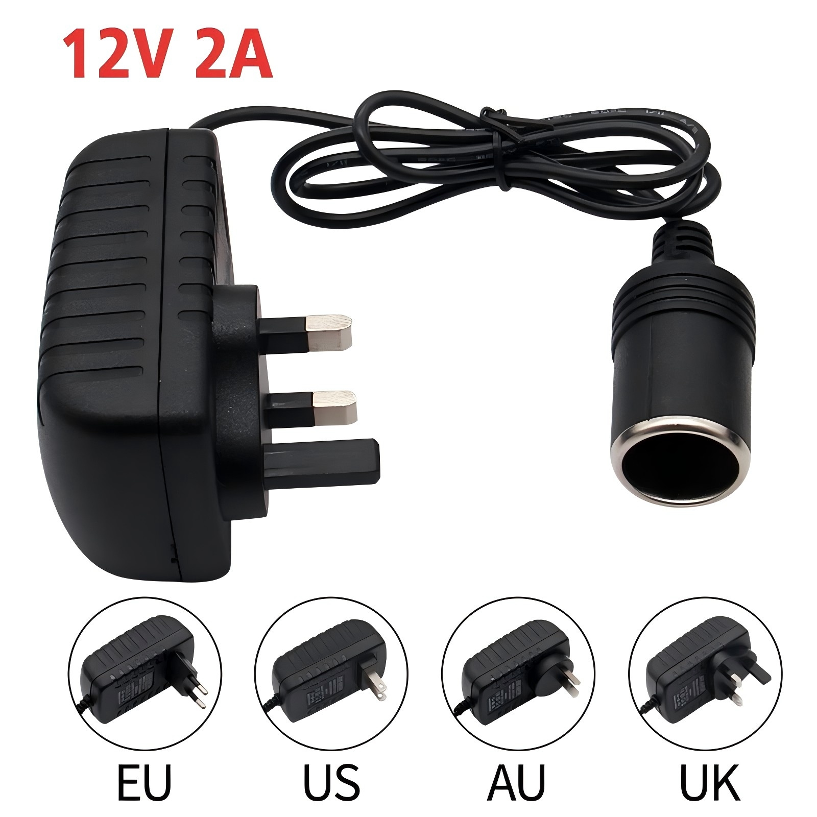 Main product image of Wall AC to 12V DC 2A Power Converter with Cigarette Lighter Socket