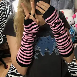 Product image of Knitted Striped Elbow Length Arm Warmer Gloves