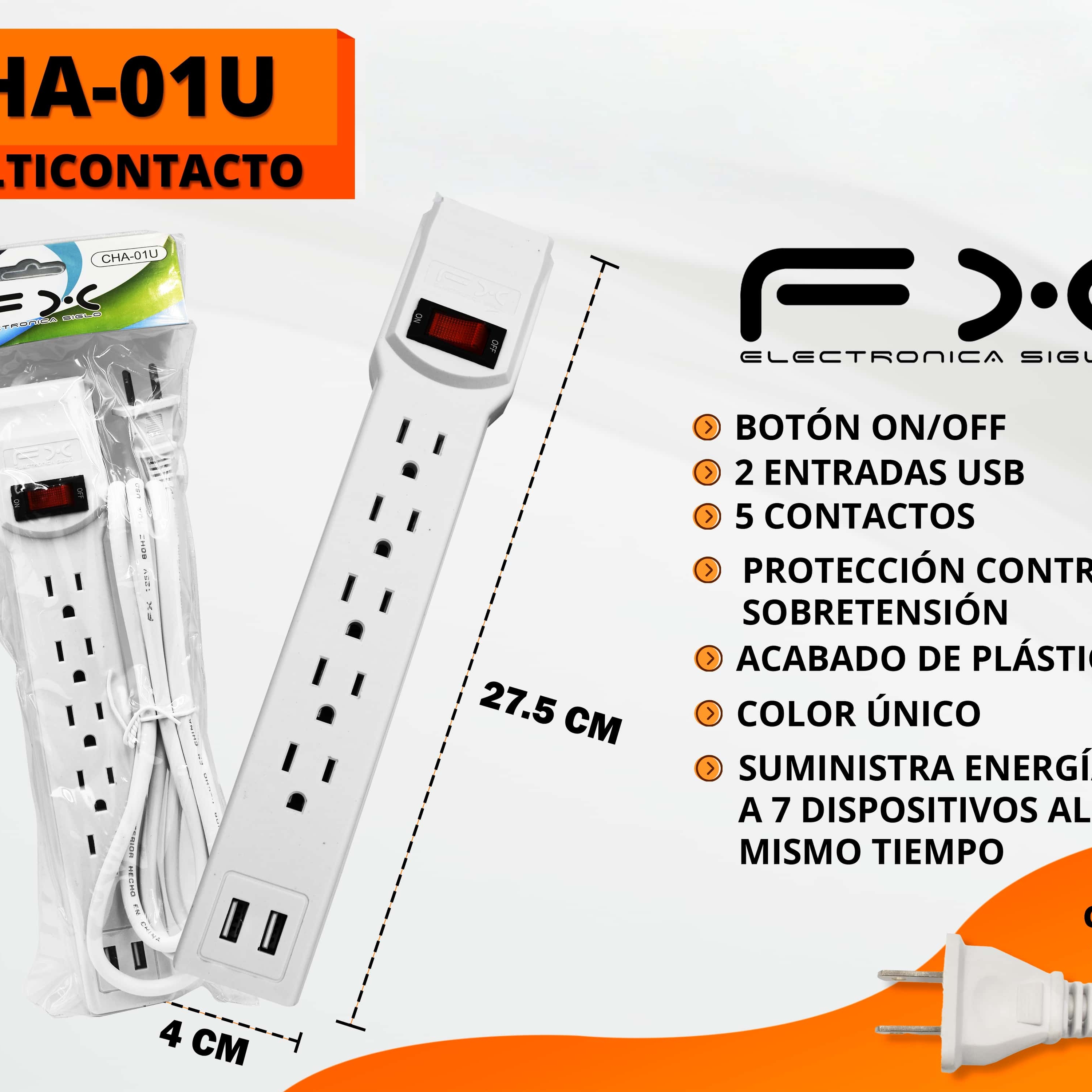 Main product image of 5-Outlet Power Strip with Switch, Dual USB, Over-voltage Protection
