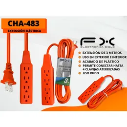 Product image of Grounded Power Strip Extension Cord, 3.4m, Plastic Housing