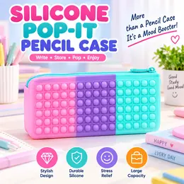 Product image of Silicone Pencil Case with Zipper Closure, Color Block Design