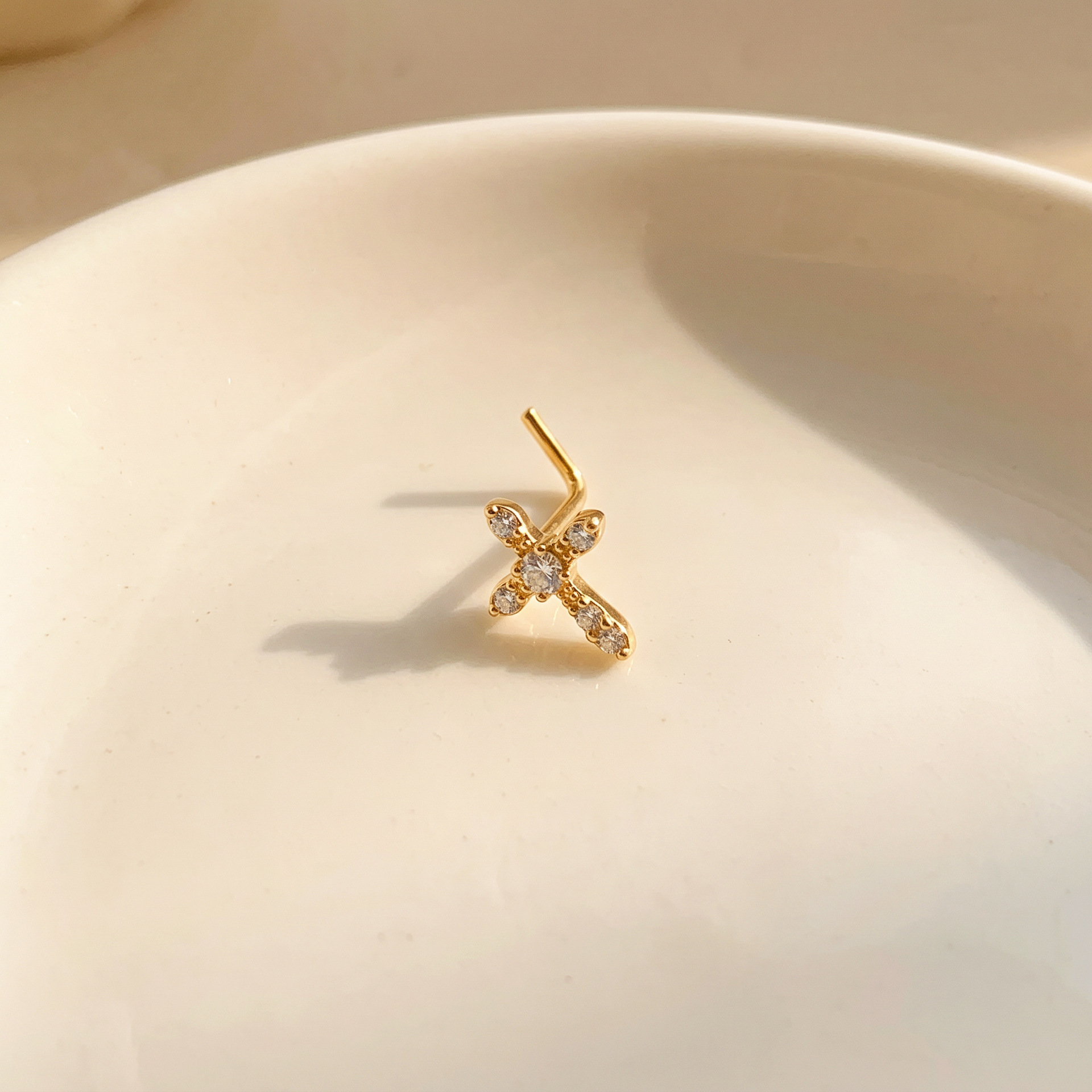 Main product image of Gold L-Shaped Nose Ring, Cross Piercing Stud