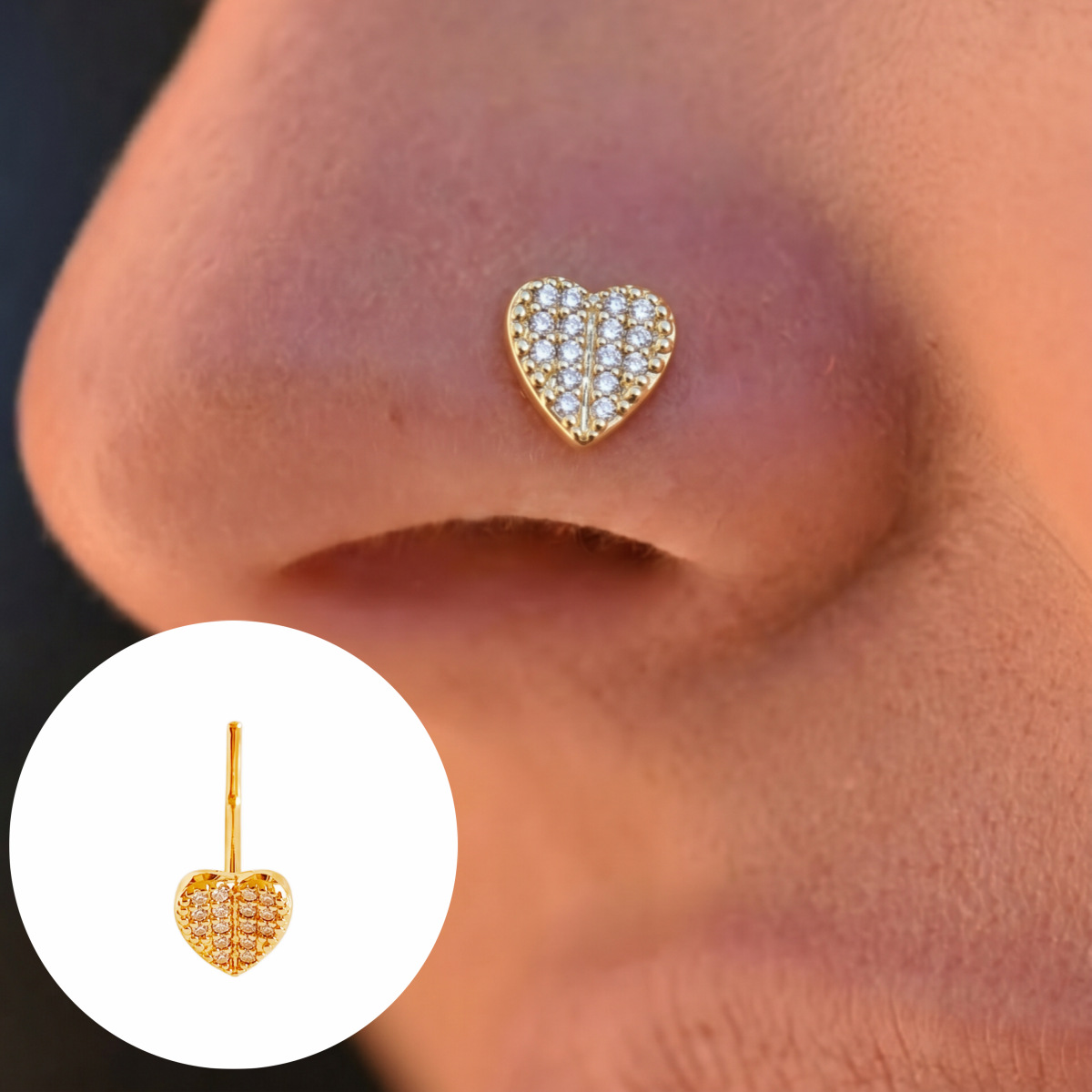 Main product image of Gold-Tone Zircon Star and Heart Nose Stud, Single