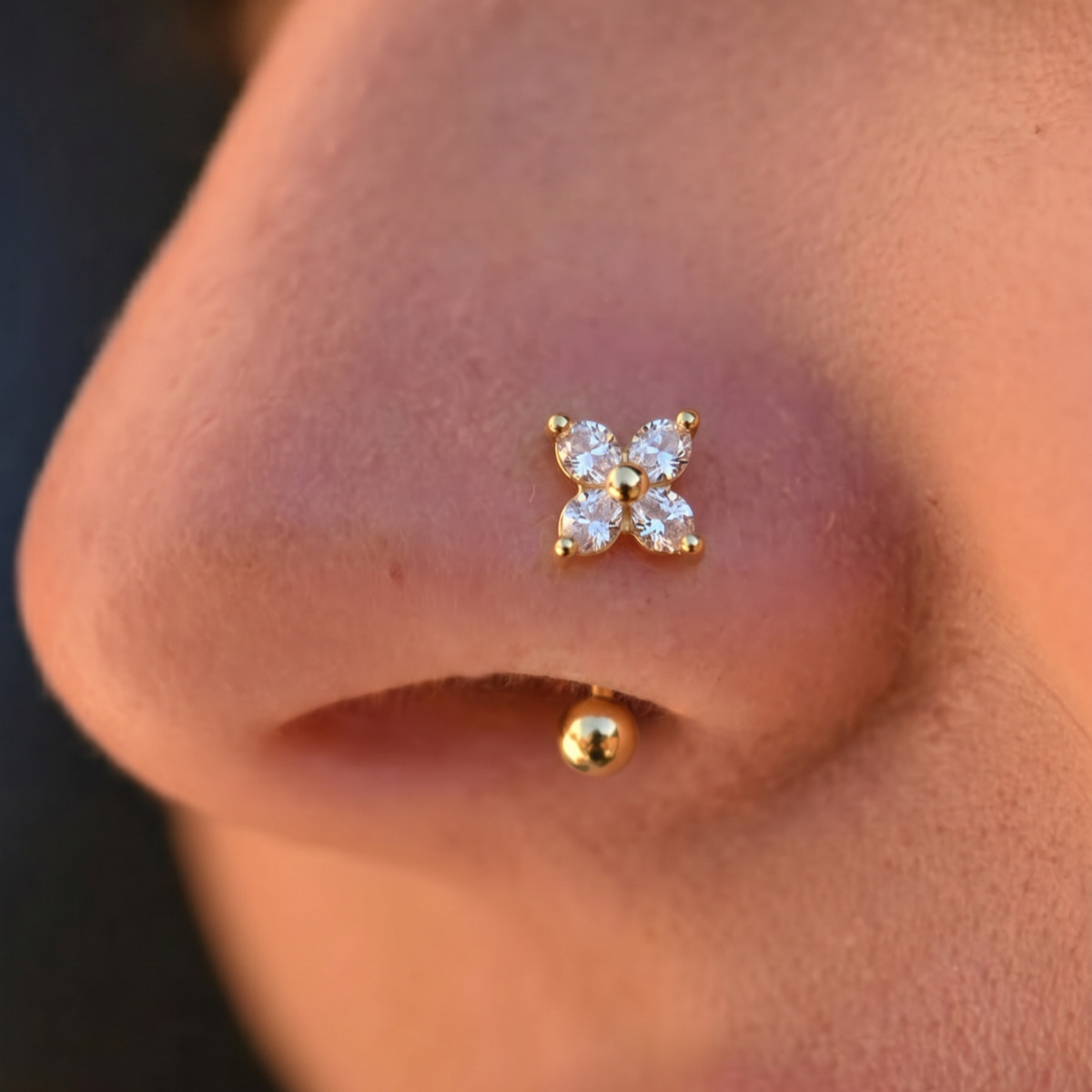 Main product image of Gold C-shaped Spiral Nose Ring, Zircon Flower Accent