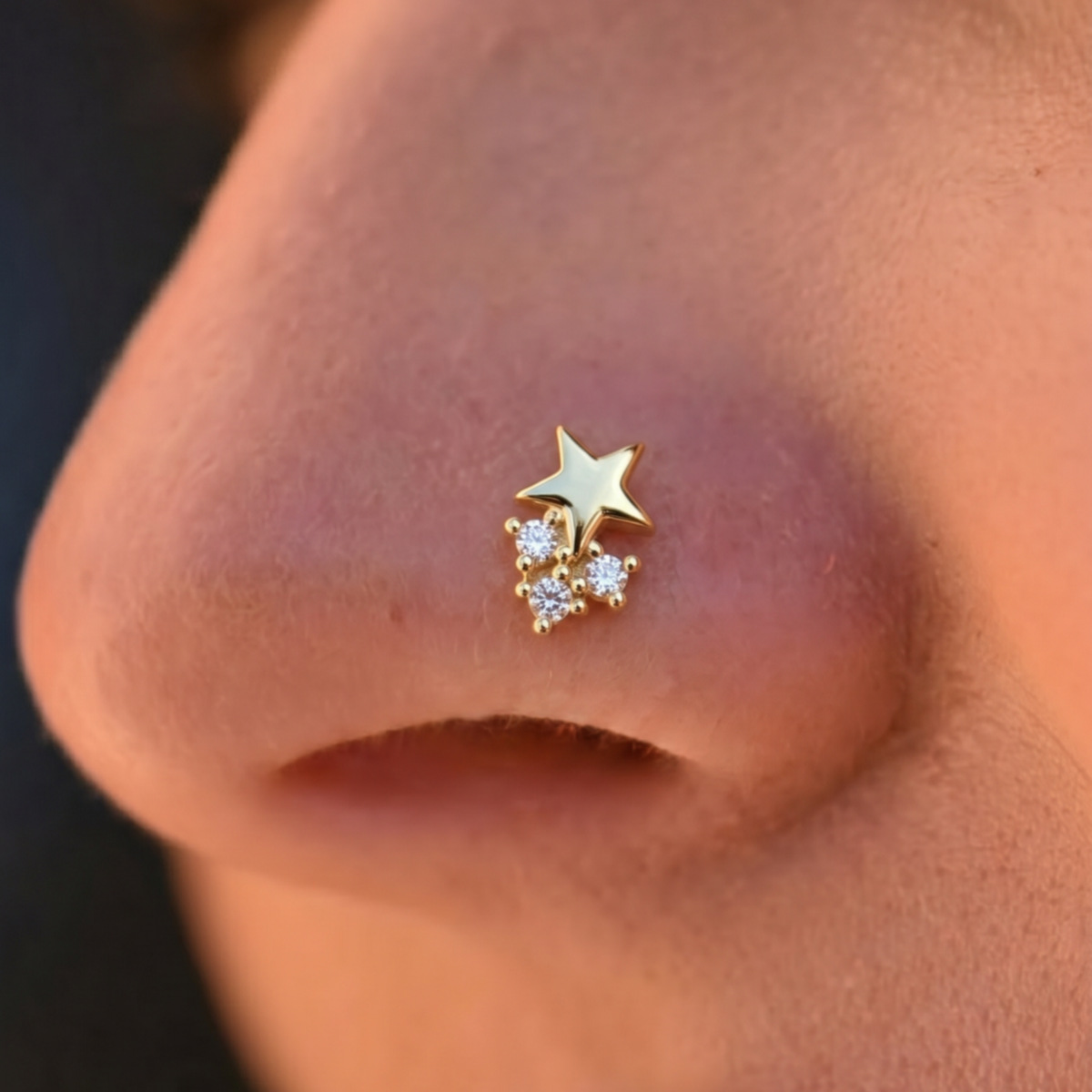 Main product image of 1Pc Gold L-Shaped Nose Piercing, Tiny Star Zircon Stud