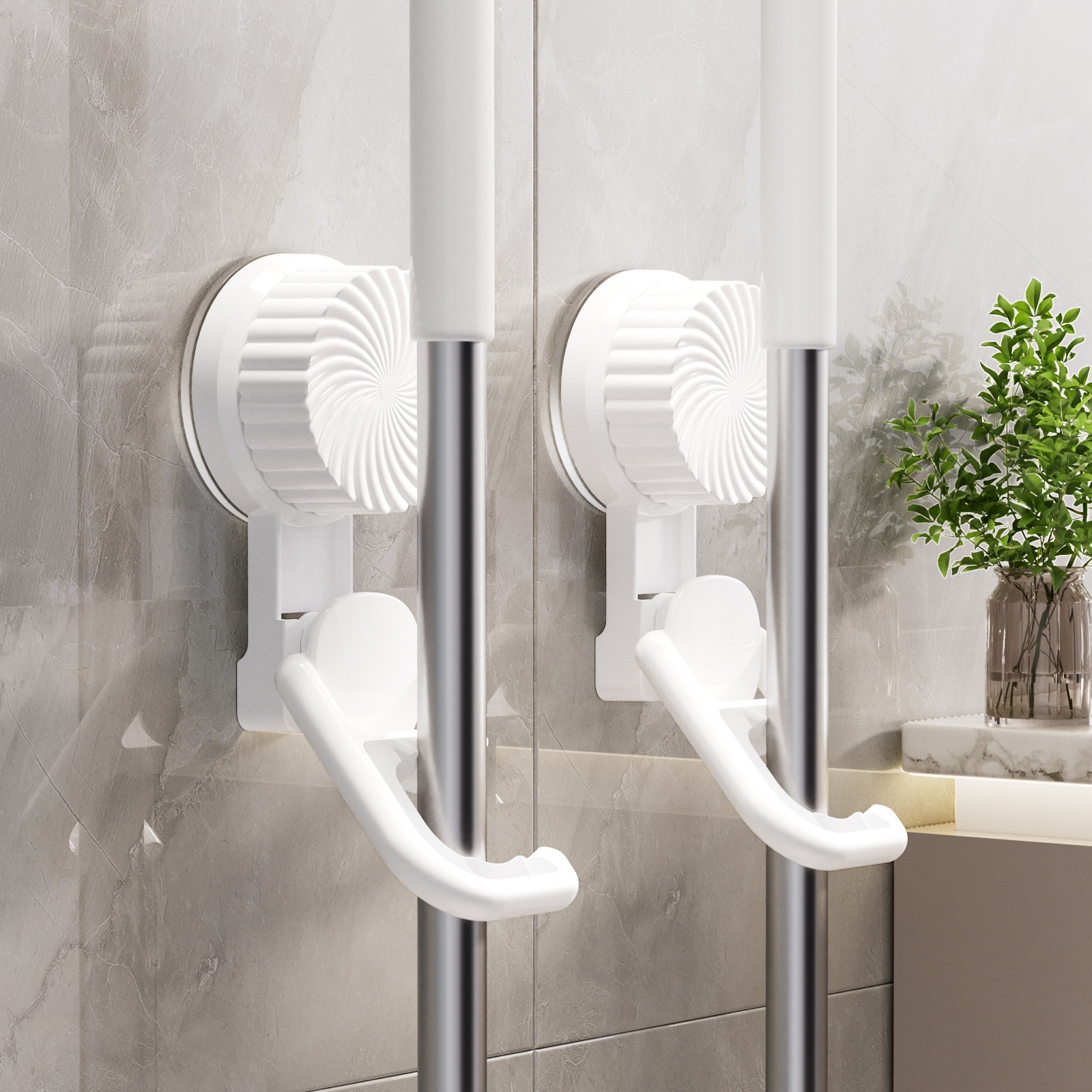 Main product image of White ABS Suction Cup Mop Clip, Drill-Free Installation