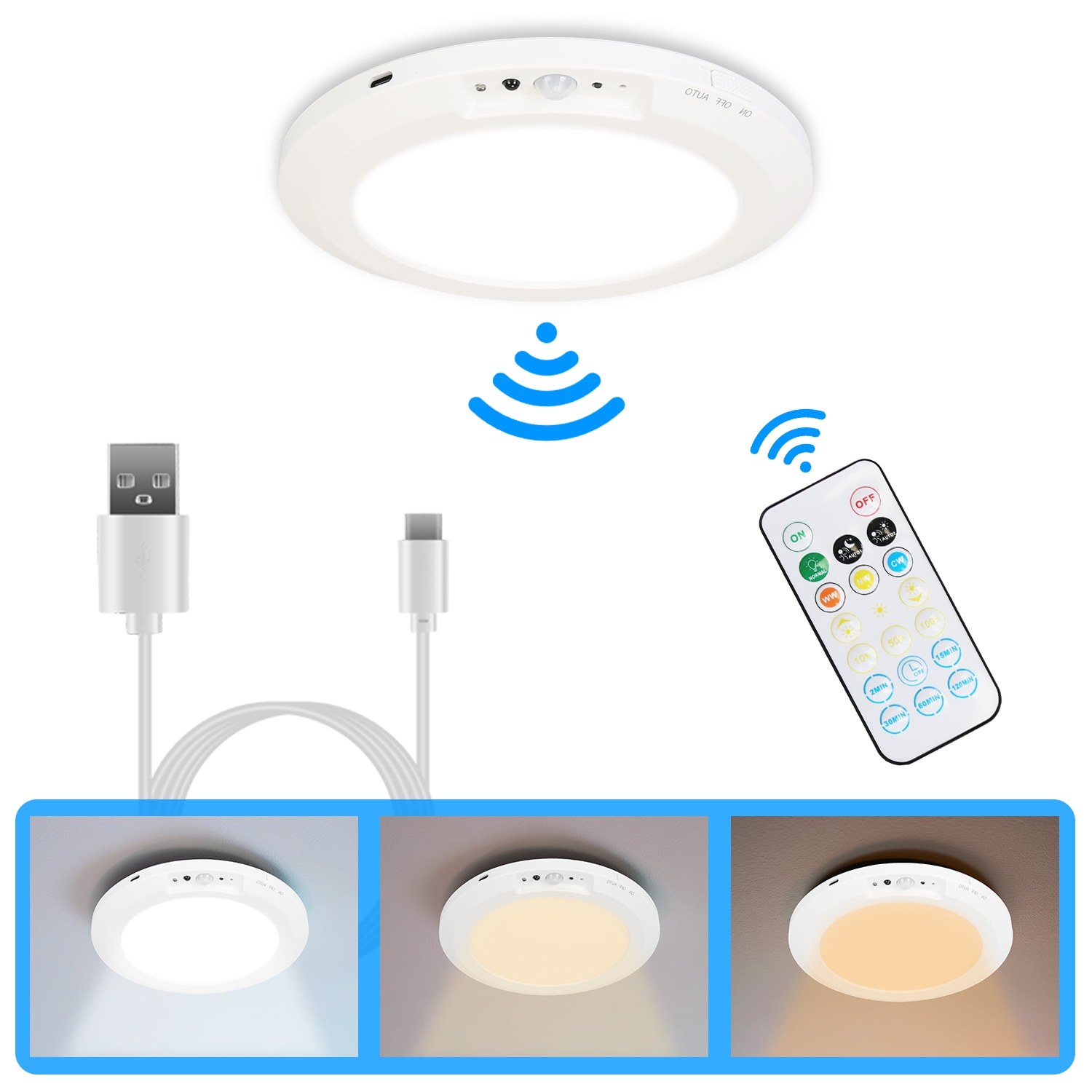Main product image of Magnetic Flush Ceiling Light, Rechargeable, Motion Sensor, Dimmable, Remote Control, Timer