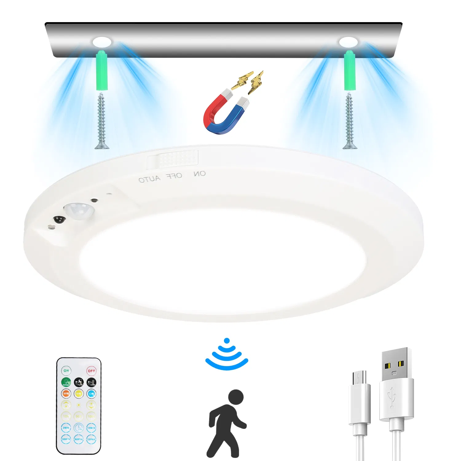 Main product image of Rechargeable Motion Sensor Ceiling Light, Dimmable, Timer, Remote, GPCT5333