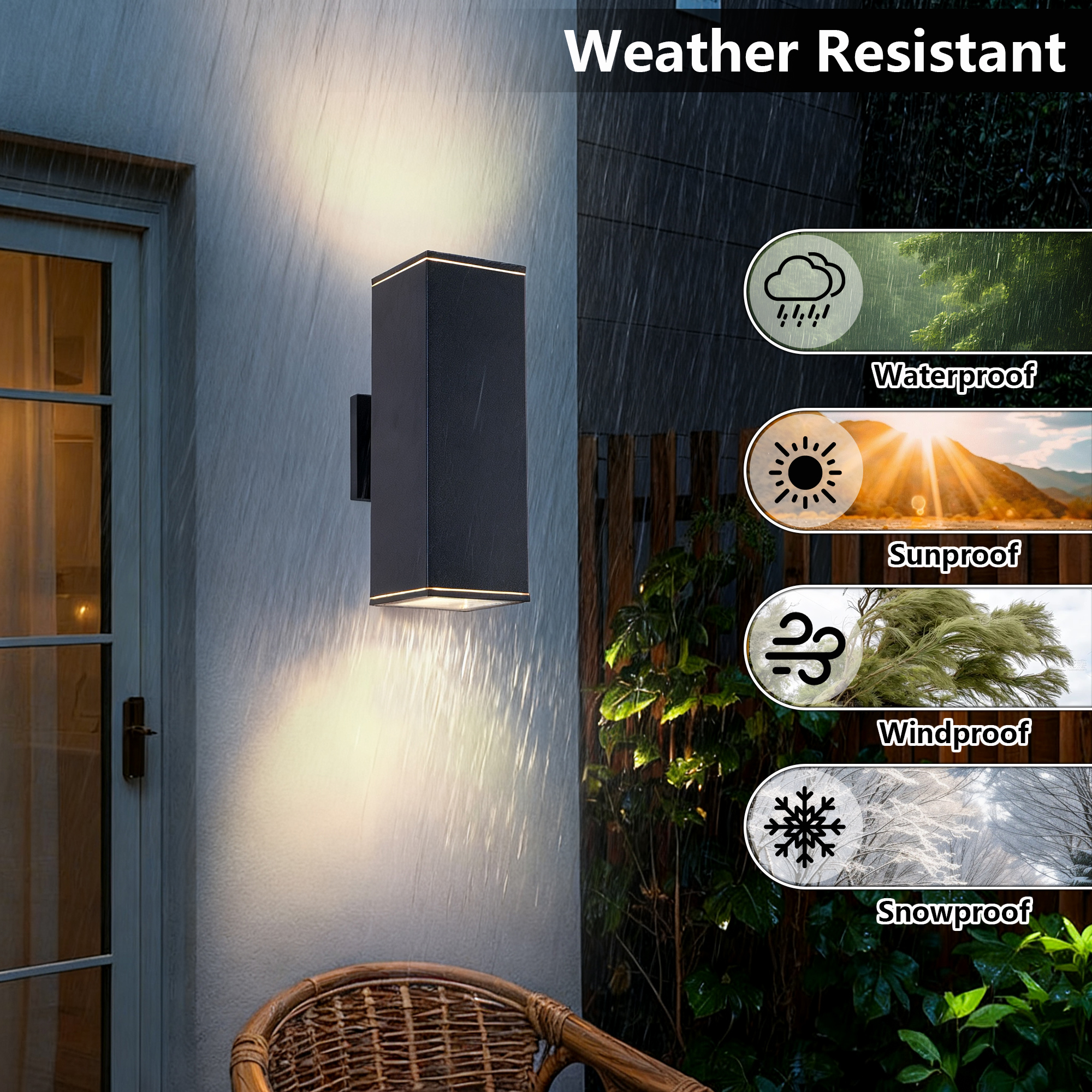 Main product image of 12in Square Cylinder Up Down Outdoor Wall Lights, Aluminum, Waterproof, 4-Pack, No Bulb