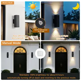 Product image of Outdoor Wall Light Fixture, Dusk To Dawn Sconce, Square, Black, with Sensor, 2-Pack