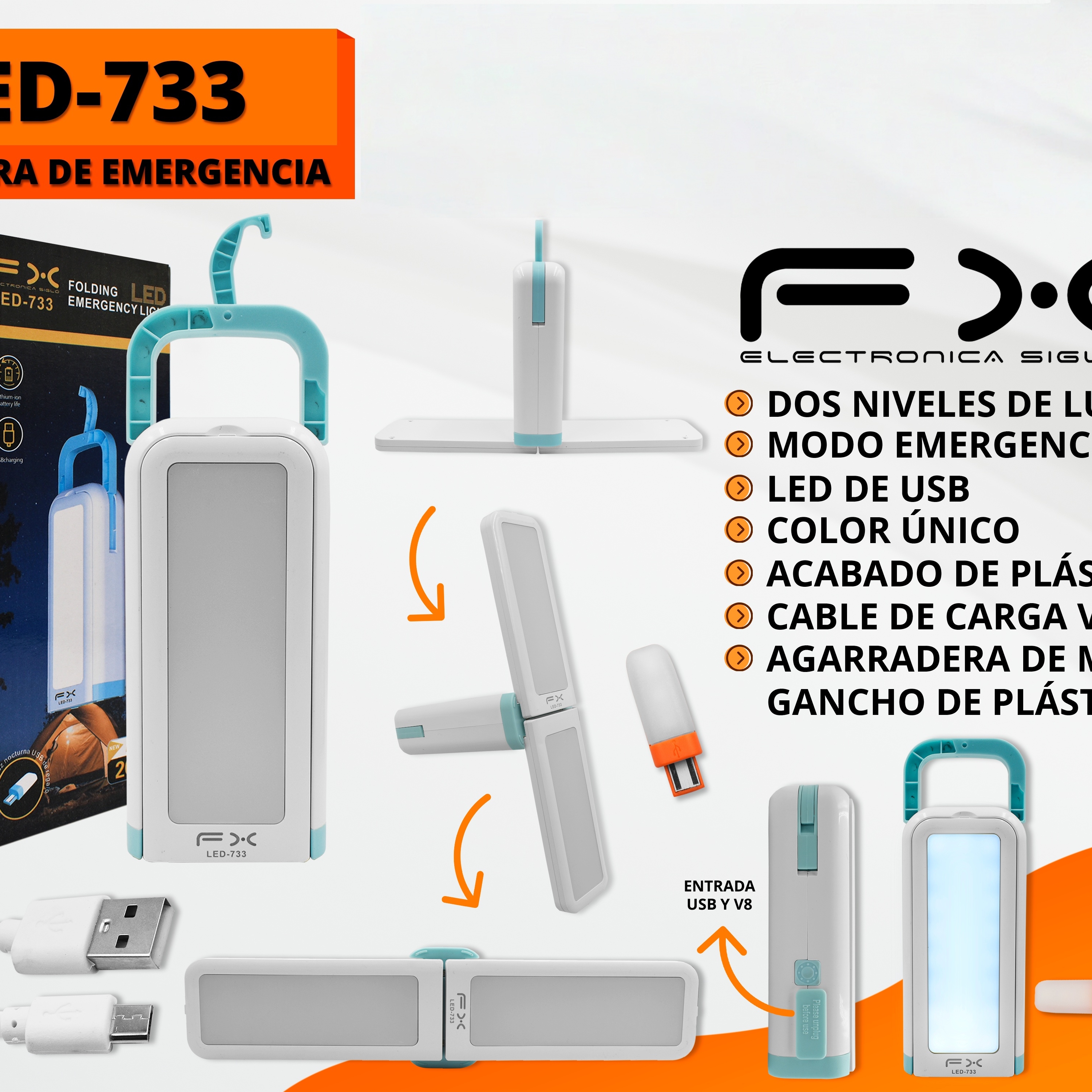 Main product image of Rechargeable LED Emergency Light with Two Brightness Levels and Hook