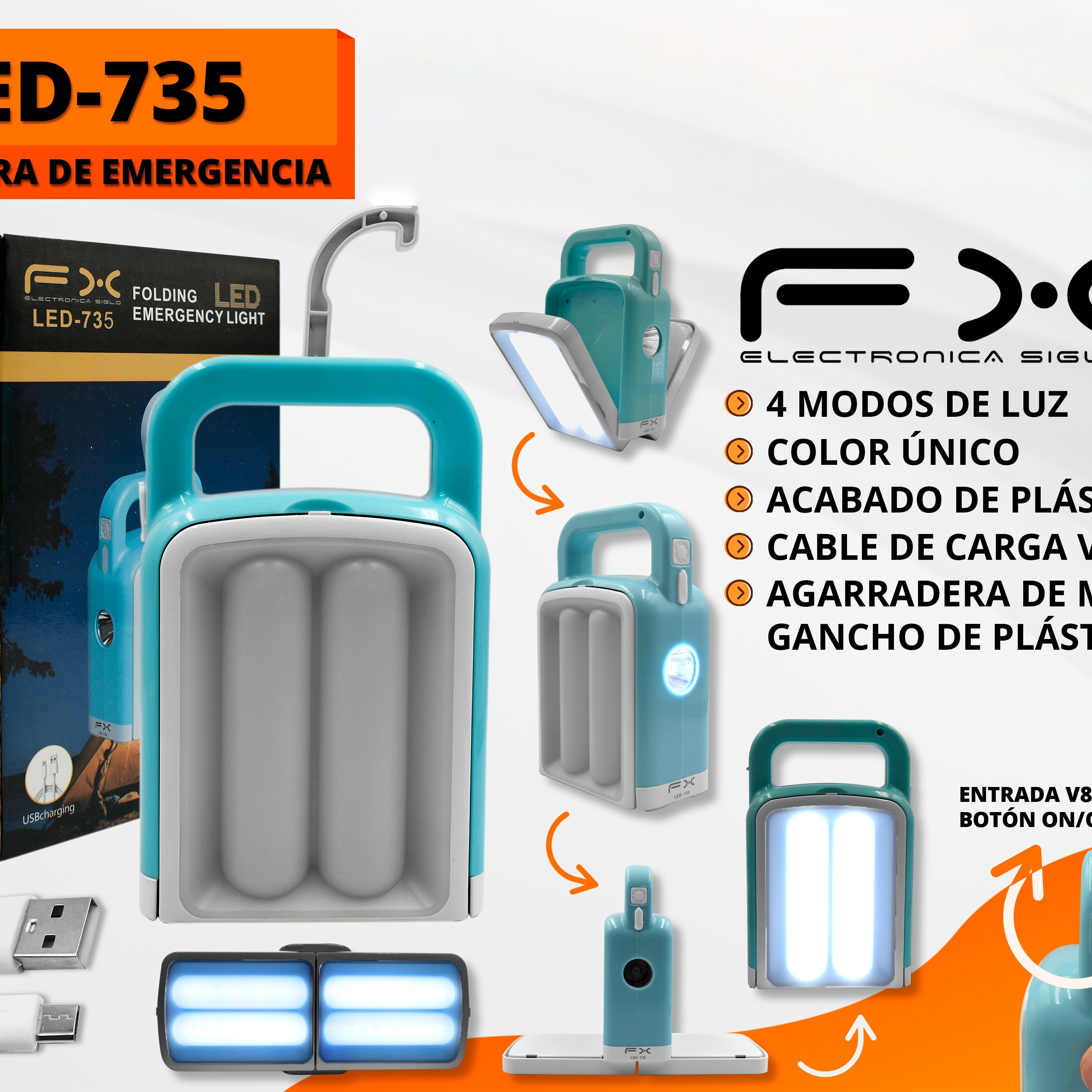 Main product image of LED Rechargeable Emergency Light, 4 Light Levels, Hook, USB Charging