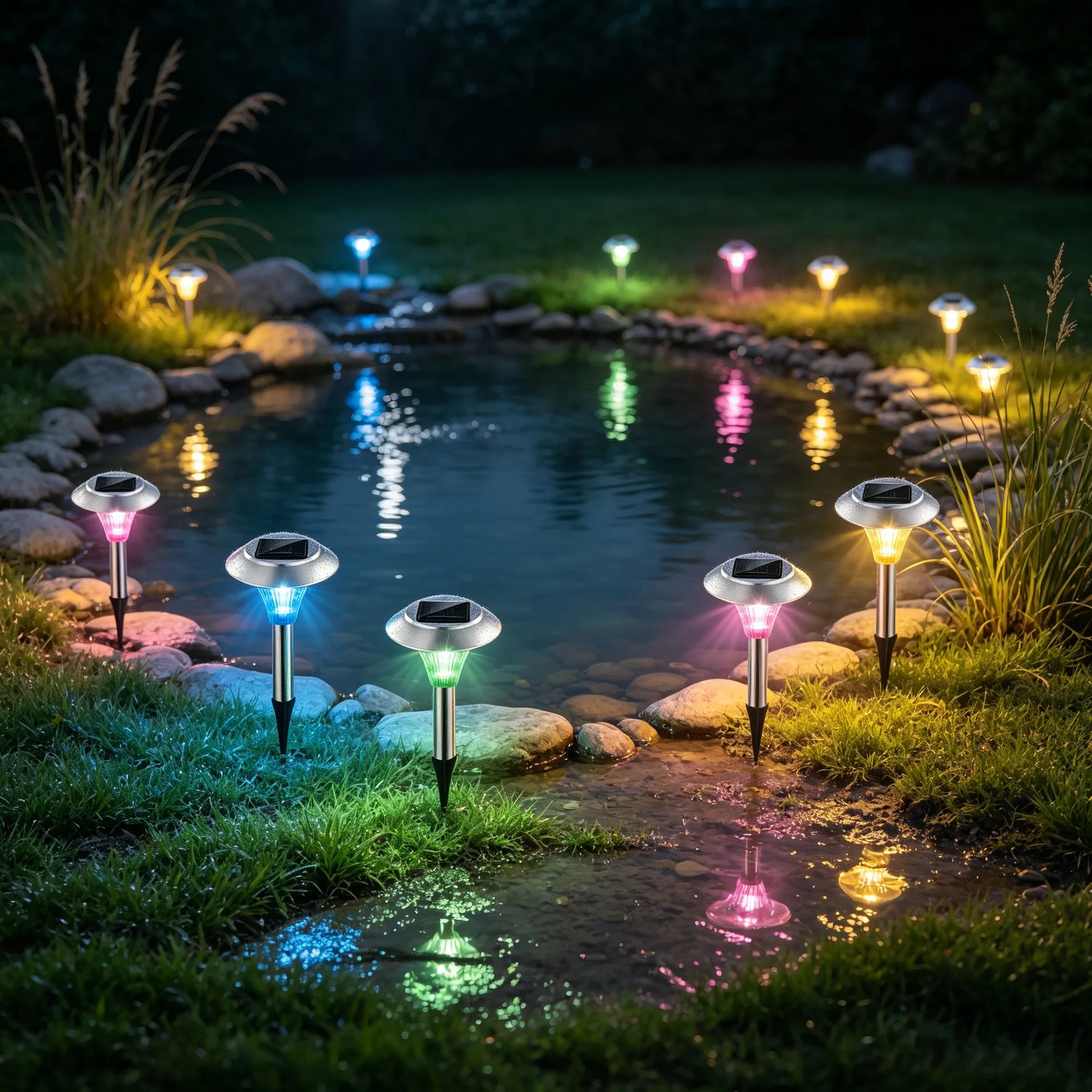 Main product image of 4-Pack Solar Pathway Lights, Color Changing LED, IP44 Stainless Steel