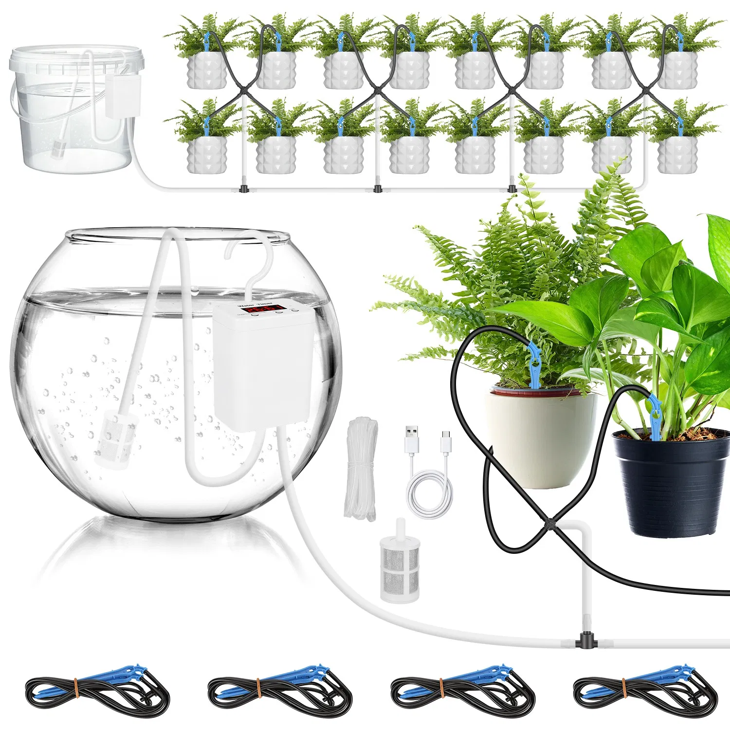 Main product image of Potted Plant Drip Irrigation System, Programmable, Cordless, Type-C Rechargeable