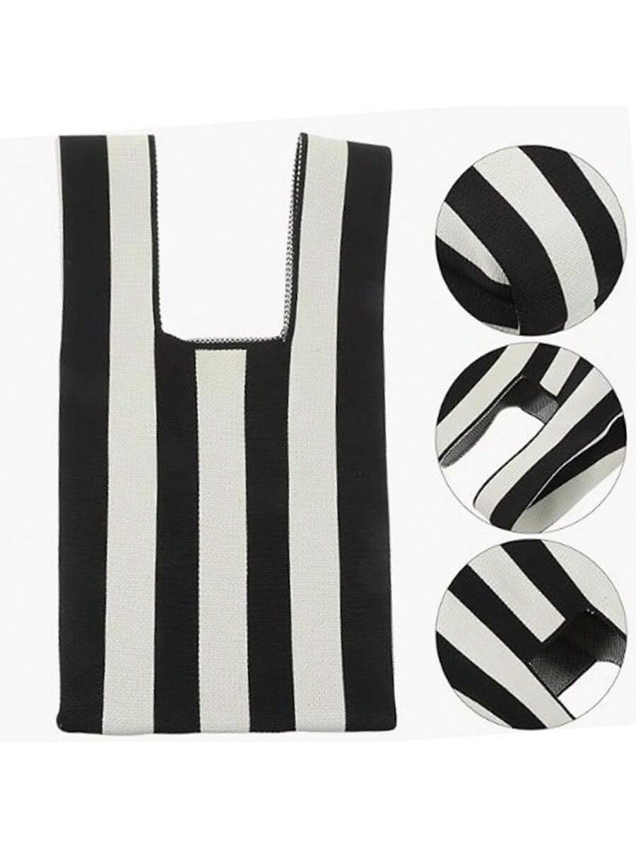 Main product image of Black Knitted Vertical Stripe Bucket Bag, 1-Pack