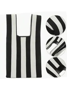 Product image of Black Knitted Vertical Stripe Bucket Bag, 1-Pack