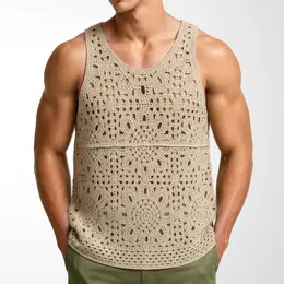 Product image of Men's Sleeveless Knit Vest, Crochet Hollow-out Pattern