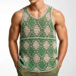 Product image of Men's Sleeveless Knit Vest, Green/Apricot Diamond Pattern